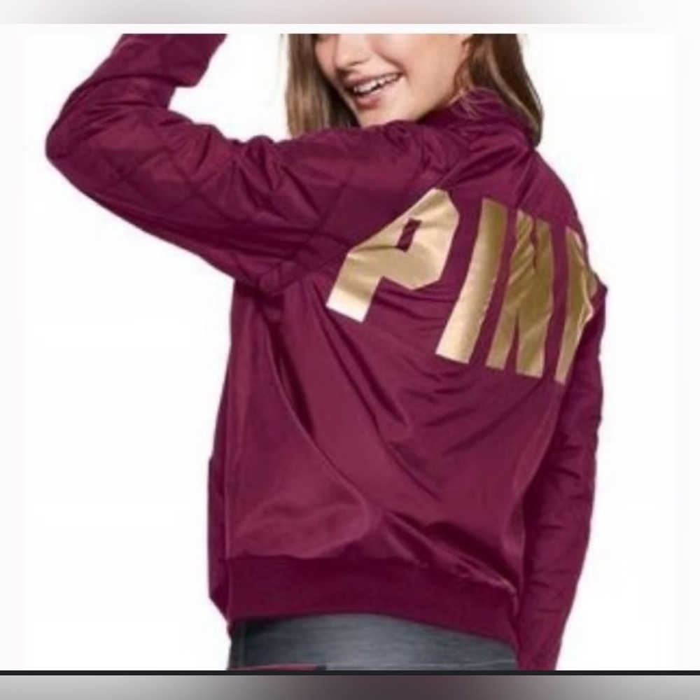 Victoria's Secret Pink Women's Satin Lightweight Bomber Jacket  ruby color. XS